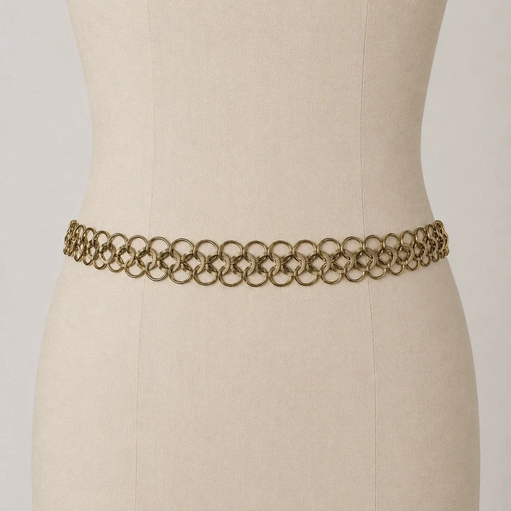 Vintage 70s 80s Gold womens Belt Metal Interlocking O Ring Chain  Boho Statement